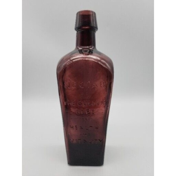 Vtg Straub Hullers Elixir Tree of Life Health Purple Amethyst Glass 8" Bottle - Picture 3 of 12